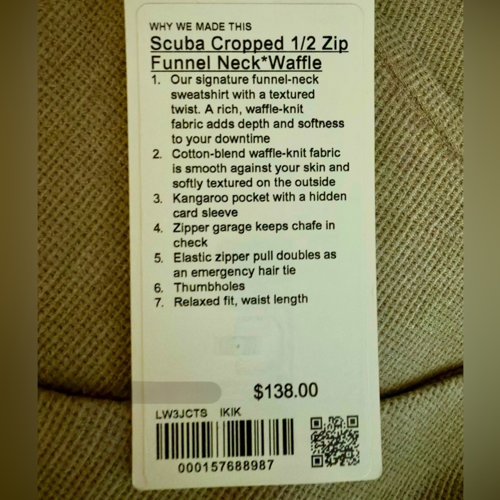 New-Lululemon athletica Scuba Cropped Funnel-Neck Half Zip Sweatshirt - Tan - Picture 14 of 14